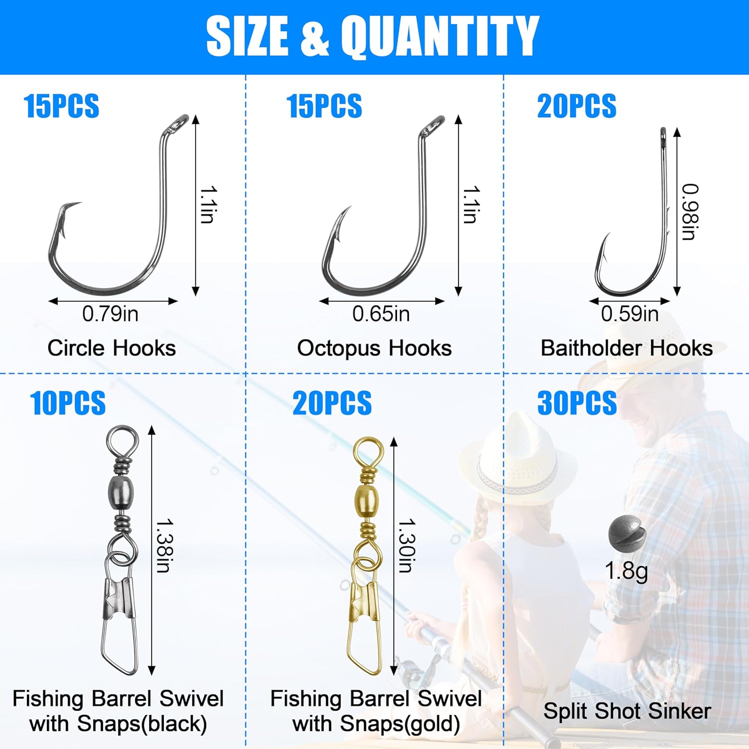 Fishing Hooks and Sinkers Assortment 110pcs Snap Swivels Octopus Circle Hooks Sinkers Bobbers Assortment Fishing Terminal Tackle Starter Kit - Image 4