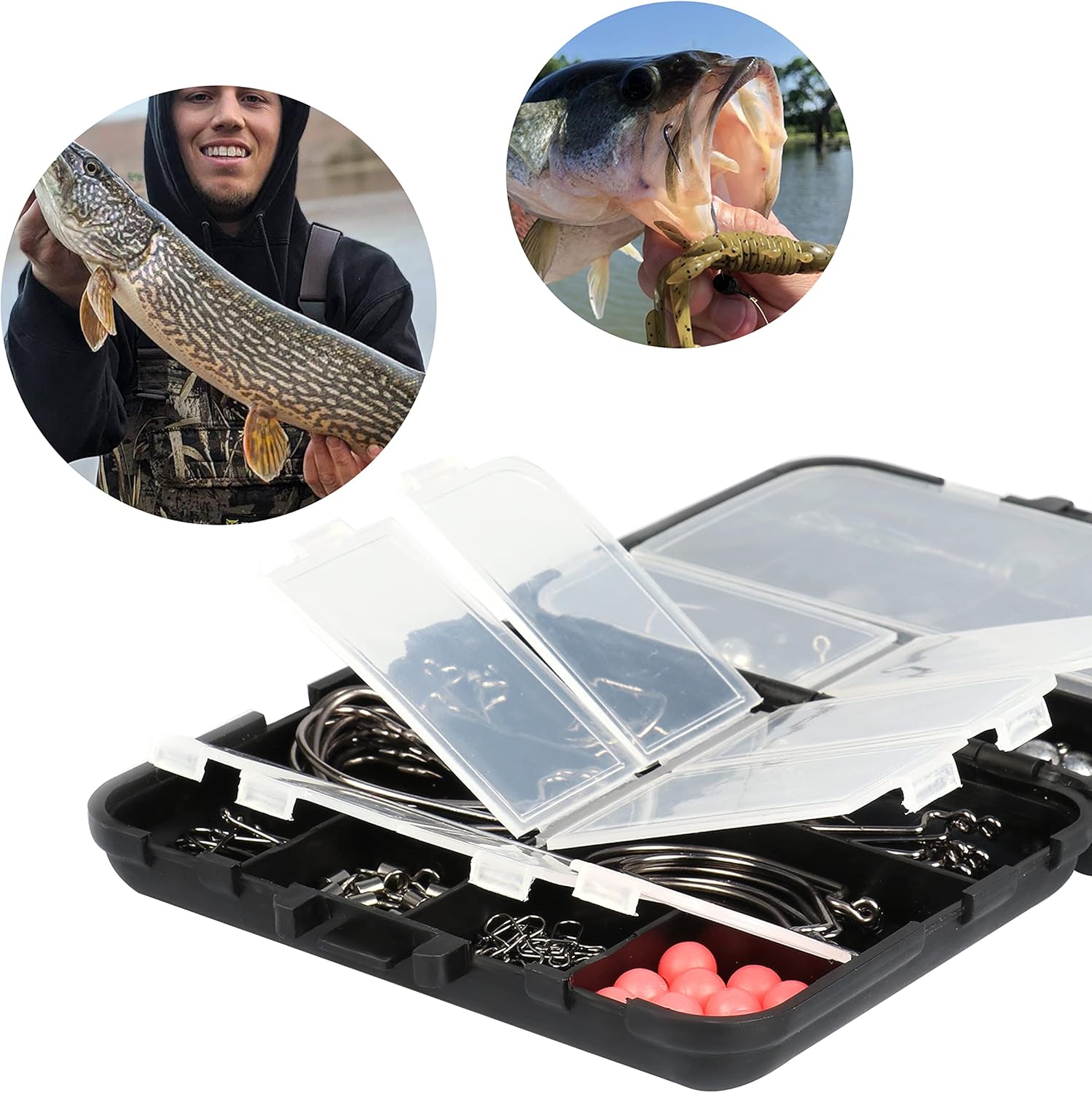Fishing Accessories Kit, Fishing Set with Tackle Box, Fishing Hooks, Weights, Jig Heads, O-Rings, Barrel Swivels, Fastlock Snaps, Fishing Beads, Space Beans - Freshwater & Saltwater Fishing - Image 3