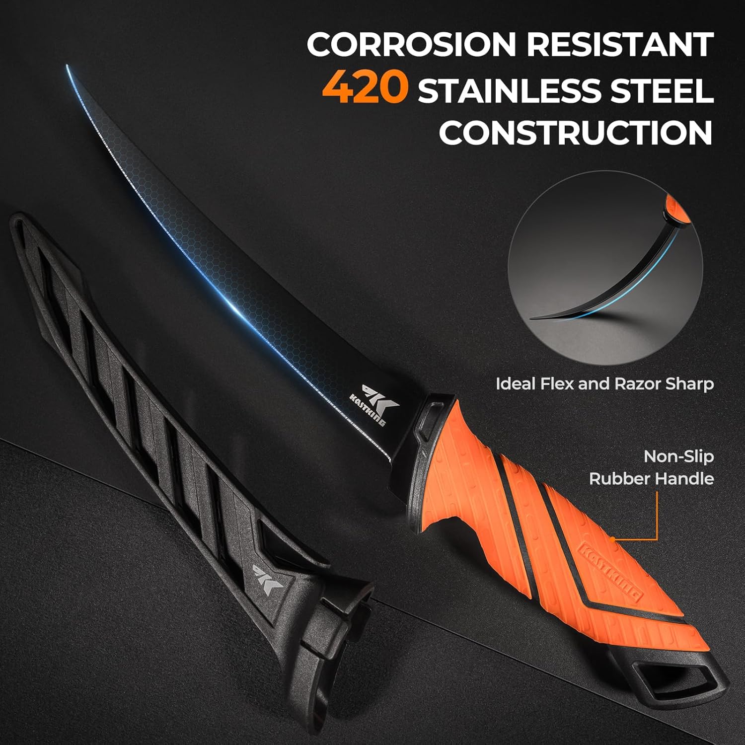 KastKing SteelStream 6pc Fishing Tool Kit - Corrosion Resistant Fishing Pliers with Lanyard, Fillet Knife, Floating Fish Lip Gripper, Fishing Braid Scissors, Tool Retractor, Fishing Gifts for Men - Image 4