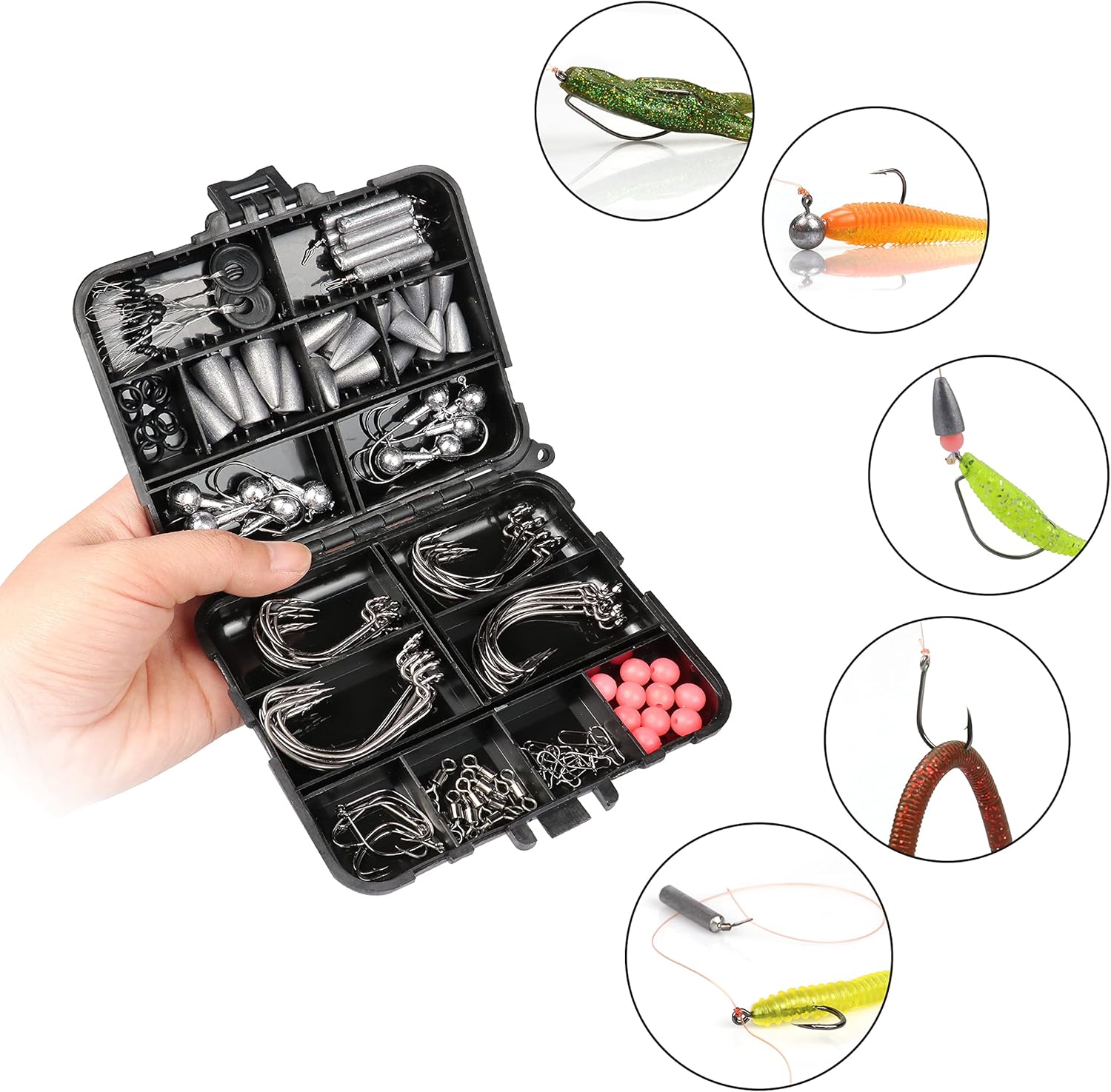 Fishing Accessories Kit, Fishing Set with Tackle Box, Fishing Hooks, Weights, Jig Heads, O-Rings, Barrel Swivels, Fastlock Snaps, Fishing Beads, Space Beans - Freshwater & Saltwater Fishing - Image 4