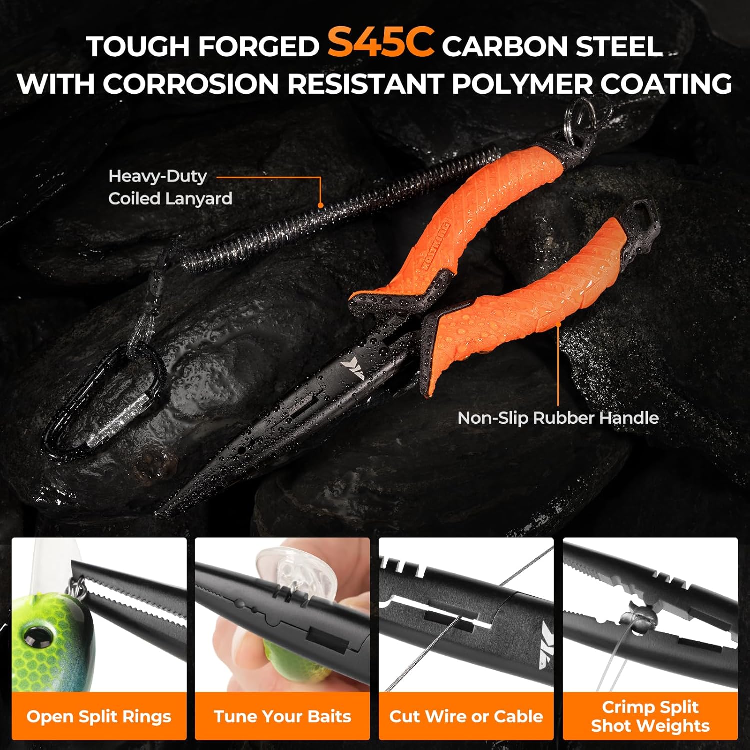 KastKing SteelStream 6pc Fishing Tool Kit - Corrosion Resistant Fishing Pliers with Lanyard, Fillet Knife, Floating Fish Lip Gripper, Fishing Braid Scissors, Tool Retractor, Fishing Gifts for Men - Image 5