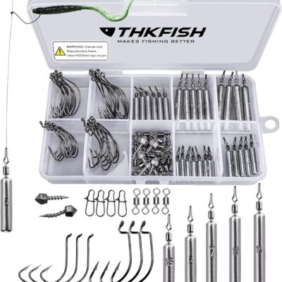 THKFISH Fishing Weights Sinkers Set, 60PCS Fishing Sinker Drop Shot Weights Kit,Drop Shot Rig Wacky Hooks for Saltwater Freshwater Bass Fishing