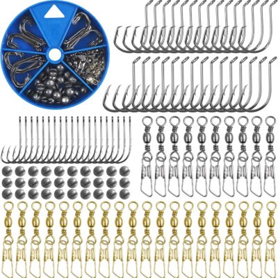 Fishing Hooks and Sinkers Assortment 110pcs Snap Swivels Octopus Circle Hooks Sinkers Bobbers Assortment Fishing Terminal Tackle Starter Kit