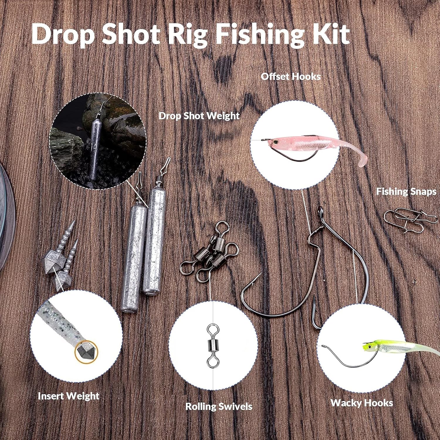 THKFISH Fishing Weights Sinkers Set, 60PCS Fishing Sinker Drop Shot Weights Kit,Drop Shot Rig Wacky Hooks for Saltwater Freshwater Bass Fishing - Image 6